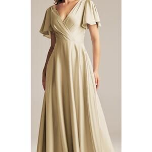 BRIDESMAID AW SZ 8 M light gold Furst formal party wedding maxi dress NEW B98